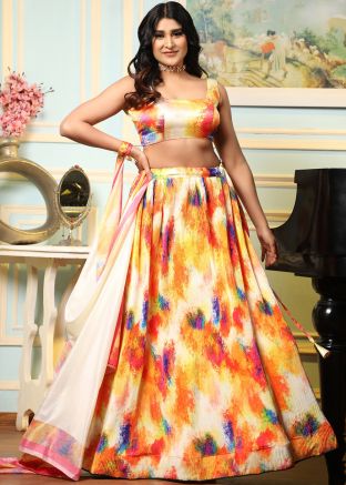 Multicolor Digital Print Lehenga Choli In Satin