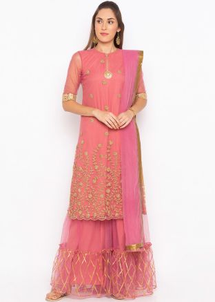 Readymade Light Pink Embroidered Gharara Suit