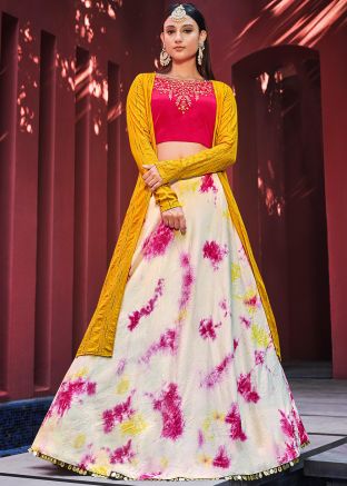 Wite Shibori Tie-Dye Print Lehenga Choli & Jacket