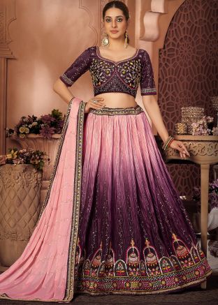 Purple shaded Embroidered Lehenga Choli In Chiffon