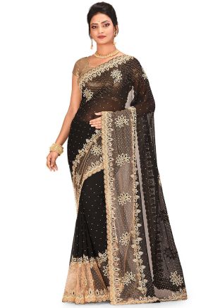 Black Heavy Border Stone Embellished Saree