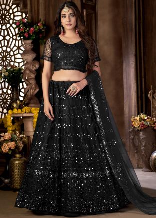 Black Net Embroidered Lehenga Choli