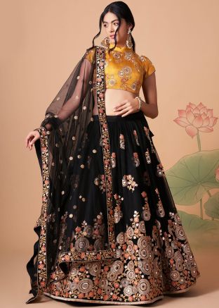 Black Zari Embroidered Net Lehenga Choli