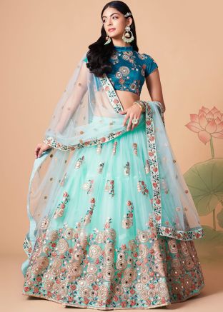 Blue Thread Embroidered Lehenga Choli
