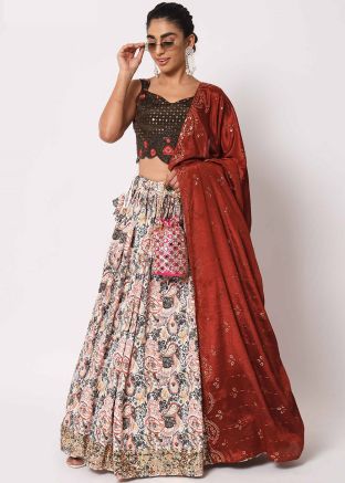 White Printed Art Silk Lehenga Choli