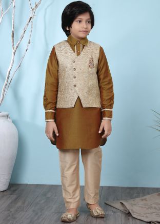 Kids Brown Reaymade Kurta Churidaar Set
