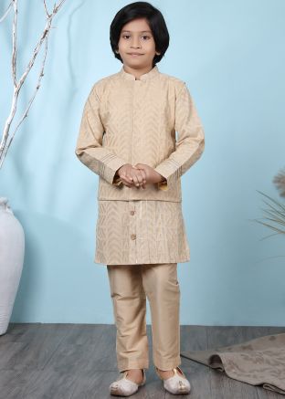 Readymade Kids Beige Silk Kurta Pyjama Set