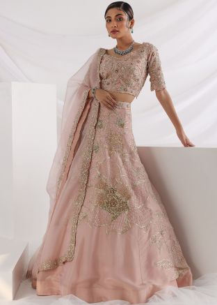 Pink Embroidered Lehenga Choli In Organza