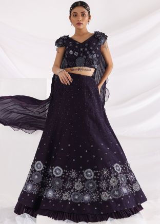 Purple Embroidered Contemporary Lehenga Choli
