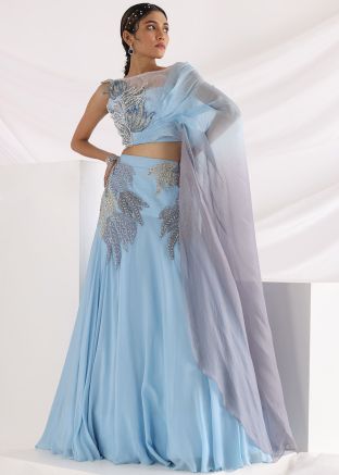 Shop Online Blue Embroidered Party Lehenga Choli With Attached Dupatta