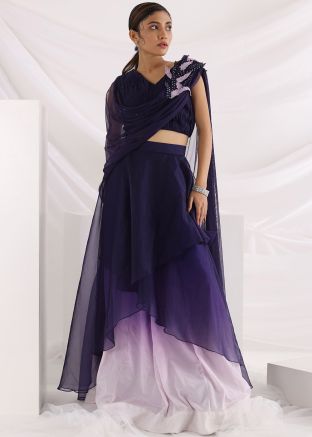 Shaded Embroidered Purple Cape Style Lehenga Set