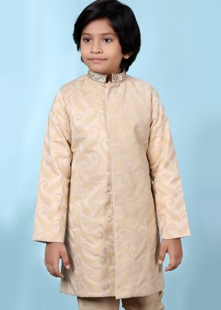 Readymade Beige Kids Silk Sherwani Jacket