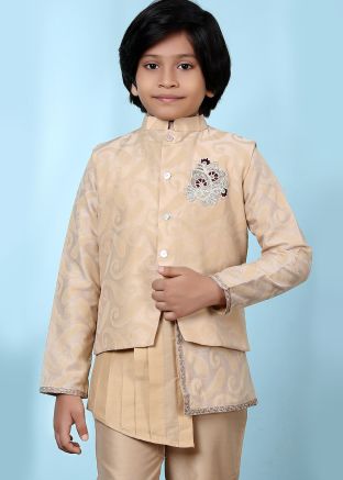 Beige Asymmetric Layered Woven Kids Jacket