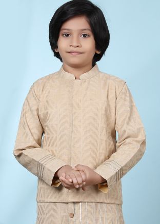 Beige Gota Embellished Layered Sherwani Jacket