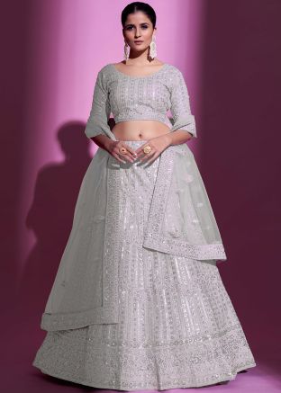 White Net Lehenga Choli In Dori Embroidery