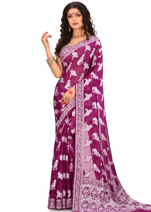 Purple Pure Banarasi Silk Woven Saree