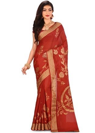 Red Floral Woven Pure Banarasi Silk Bridal Saree