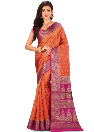 Orange Woven Pure Banarasi Saree Online Shopping With Blouse