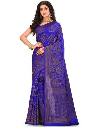 Blue Woven Pure Banarasi Silk Saree