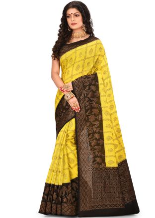 Yellow Pure Banarasi Silk Woven Saree