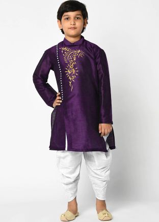 Readymade Angrakha Style Purple Dhoti Kurta For Kids