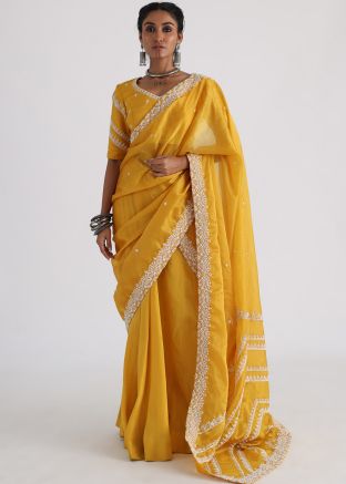 Yellow Embroidered Lehenga Choli In Tissue