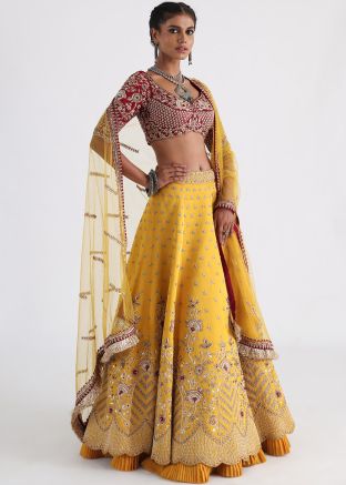 Yellow Art Silk Embroidered Lehenga Choli