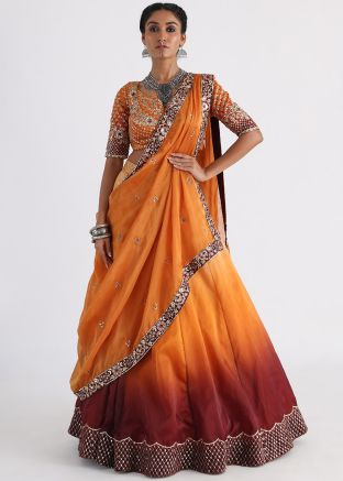Orange Shaded Satin Lehenga Choli