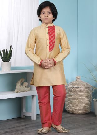Golden Woven Kurta With Readymade Pajama