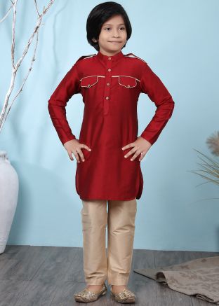 Readymade Plain Pajama With Maroon Cotton Kurta