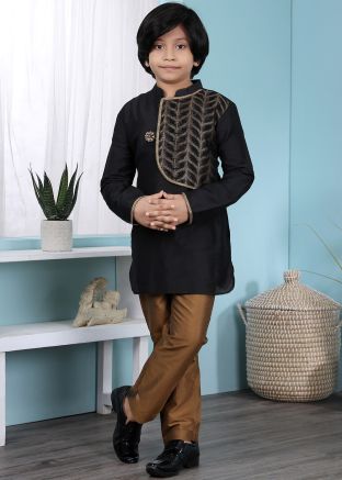 Cotton Black Readymade Kids Kurta Pajama