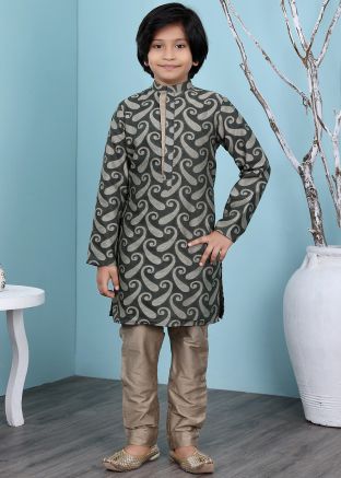 Black Readymade Kurta Pajama With Woven Work