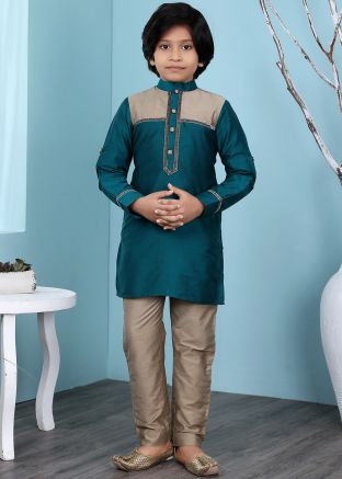 Readymade Kids Cotton Kurta Pajama In Green