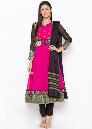 Readymade Pink Embroidered Anarkali Salwar Kameez