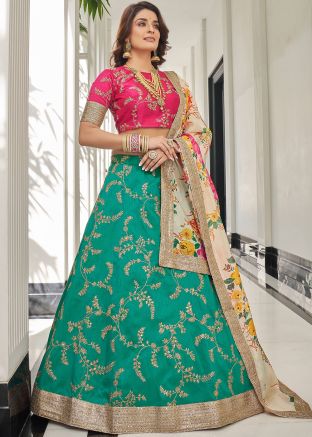 Green Embroidered Art Silk Lehenga Choli