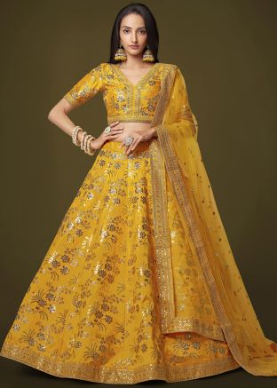 Yellow Embroidered Lehenga Choli
