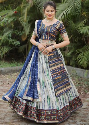 Off-White Embroidered Cotton Lehenga Choli