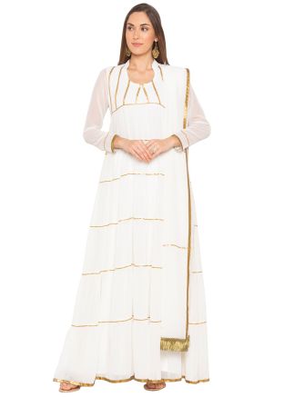 White Readymade Multi Tiered Salwar Kameez 