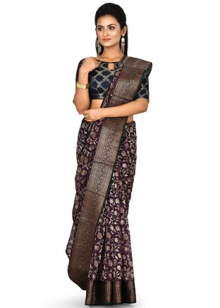 Purple Woven Border Pure Banarasi Silk Saree
