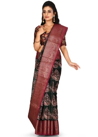 Green Woven Border Pure Banarasi Silk Saree