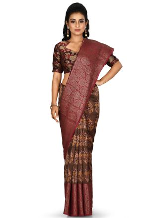 Brown Banarasi Silk Woven Border Saree