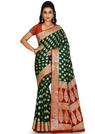 Green Bridal Woven Pure Banarasi Saree 