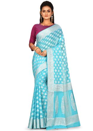 Blue Pure Banarasi Silk Woven Saree