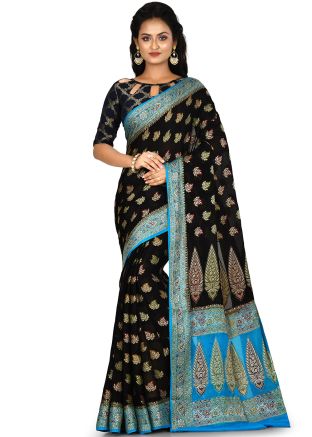 Black Woven Pure Banarasi Silk Saree With Blouse
