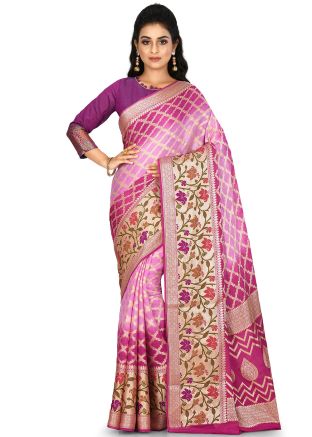 Pink Shaded Pure Banarasi Silk Woven Saree