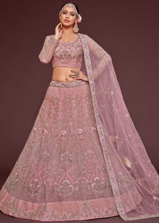 Pink Embroidered Lehenga Choli In Net