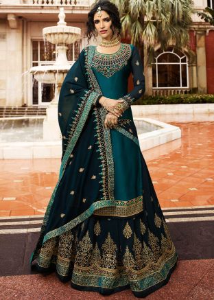 Blue Embroidered Kurti Style Lehenga
