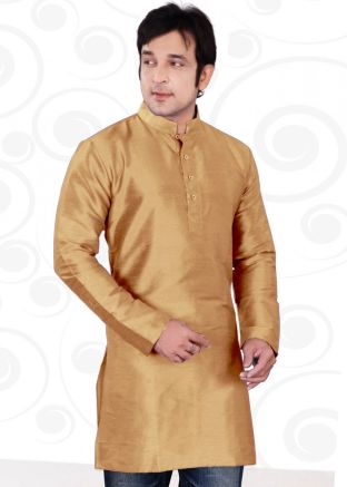 Golden Readymade Dupion Silk Mens Casual Kurta Online Shopping
