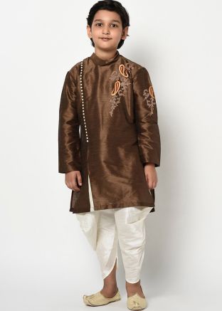 Readymade Brown Kids Kurta With Plain Dhoti