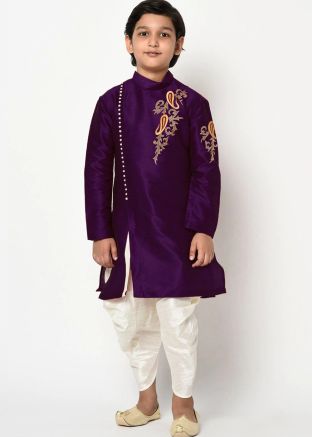 Angrakha Style Purple Readymade Kurta With Dhoti